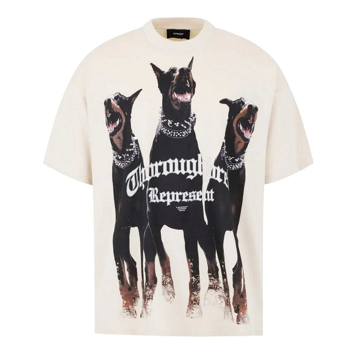 Vintage White - Front - Represent Mens Thoroughbred Dogs T-Shirt