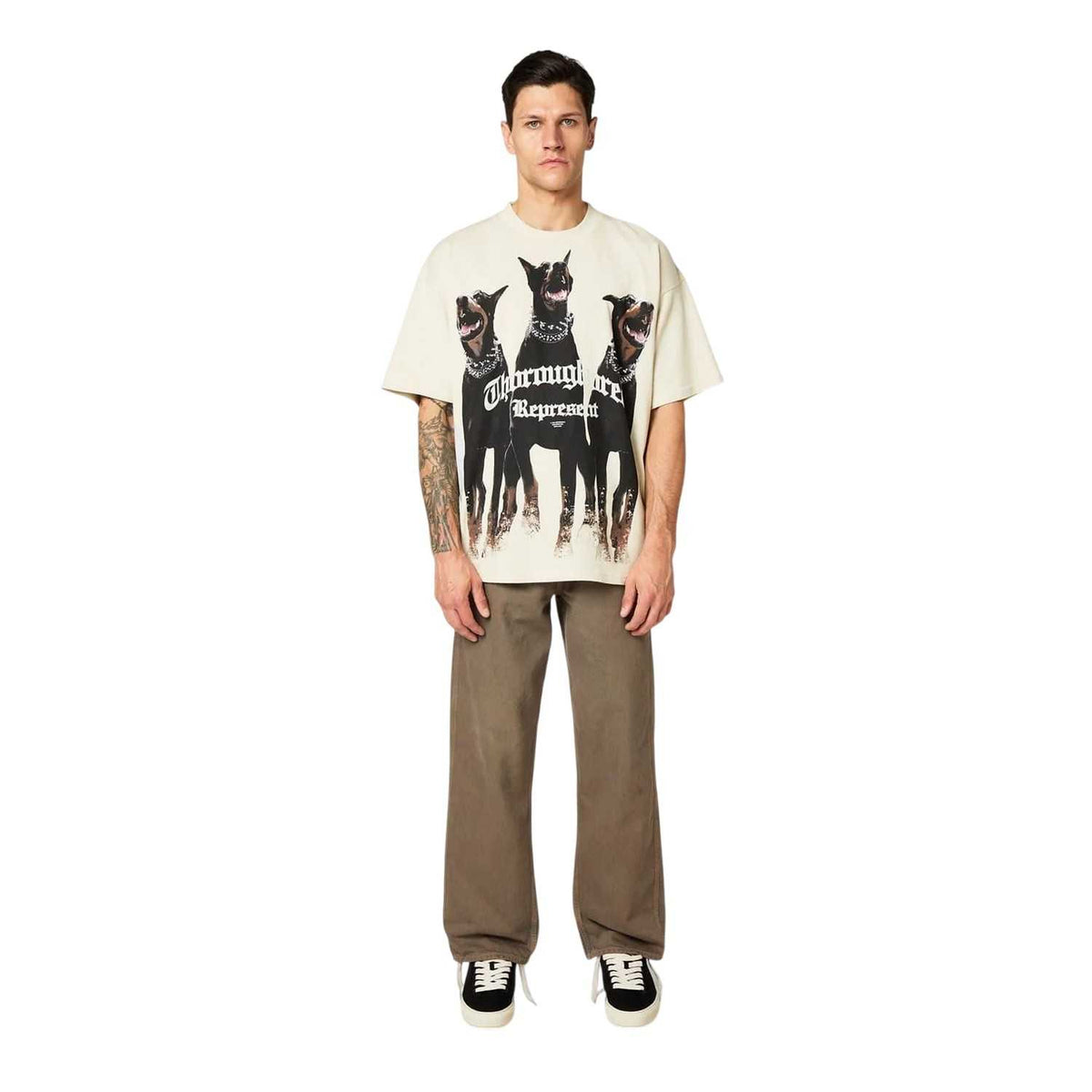 Vintage White - Side - Represent Mens Thoroughbred Dogs T-Shirt
