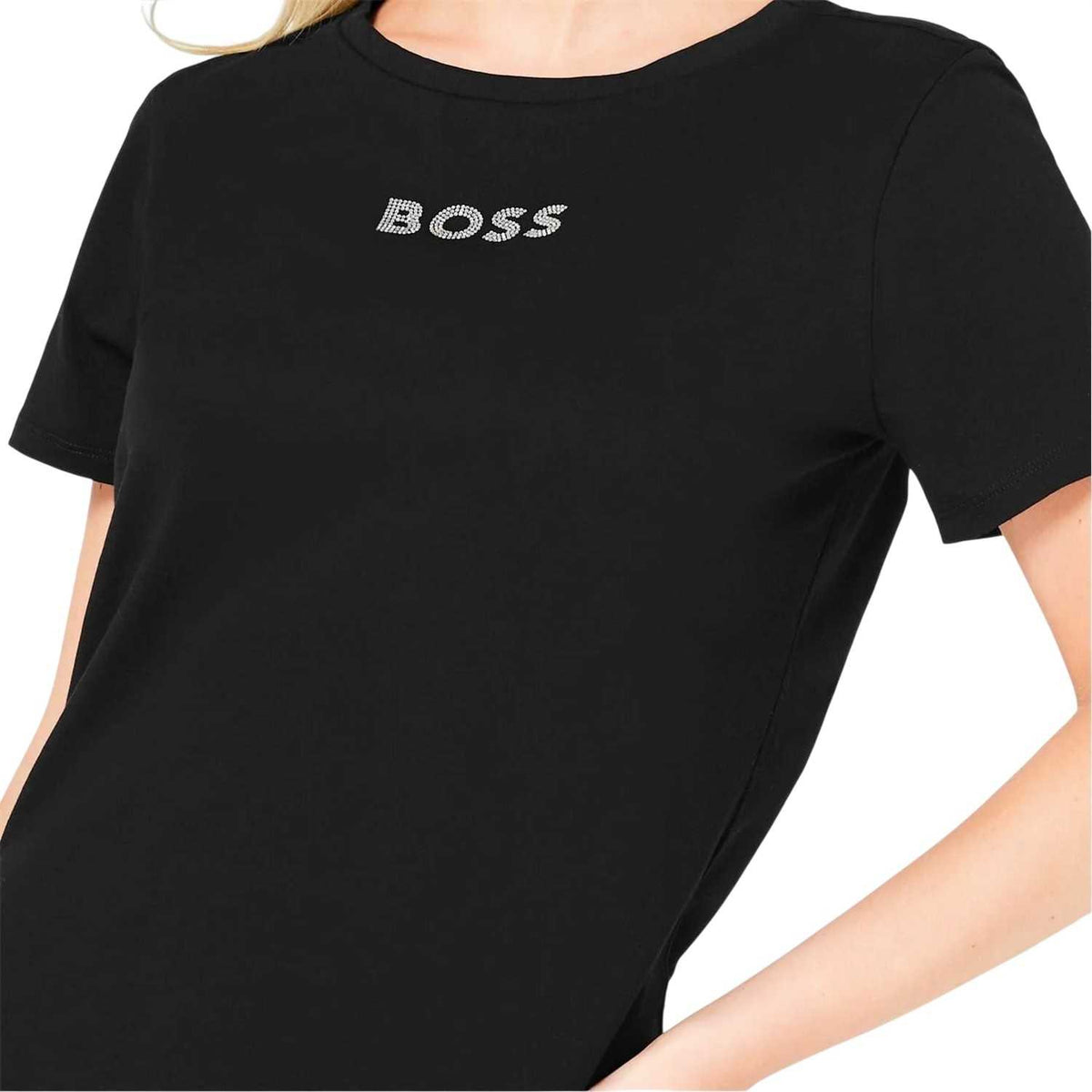 Black - Side - Hugo Boss Womens-Ladies Diamante Logo T-Shirt