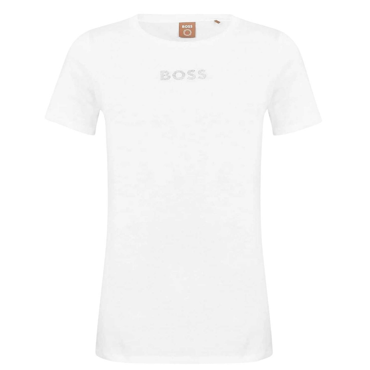 White - Front - Hugo Boss Womens-Ladies Diamante Logo T-Shirt