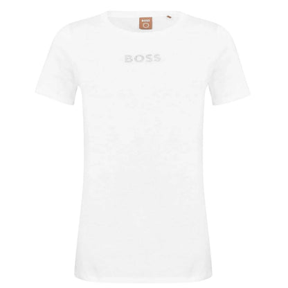 White - Front - Hugo Boss Womens-Ladies Diamante Logo T-Shirt