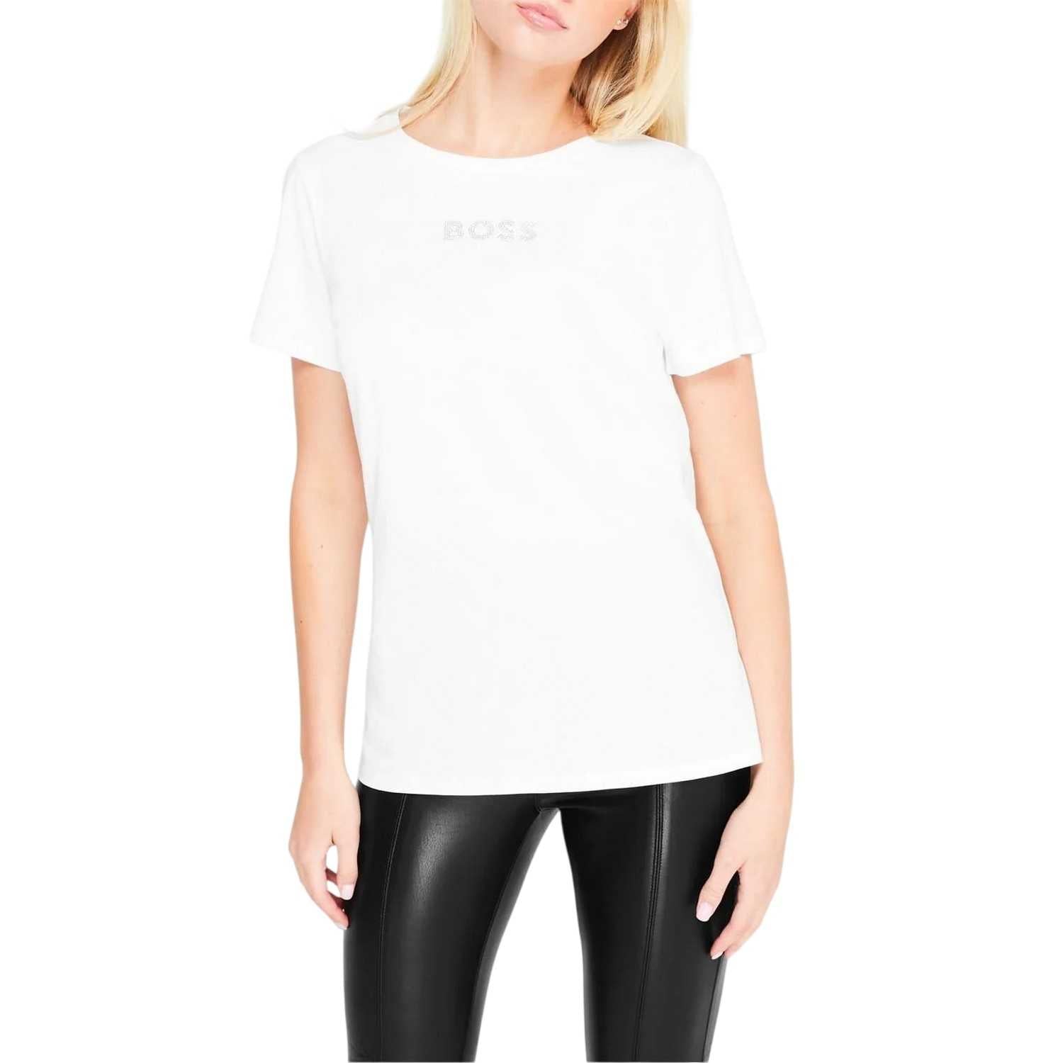 White - Side - Hugo Boss Womens-Ladies Diamante Logo T-Shirt