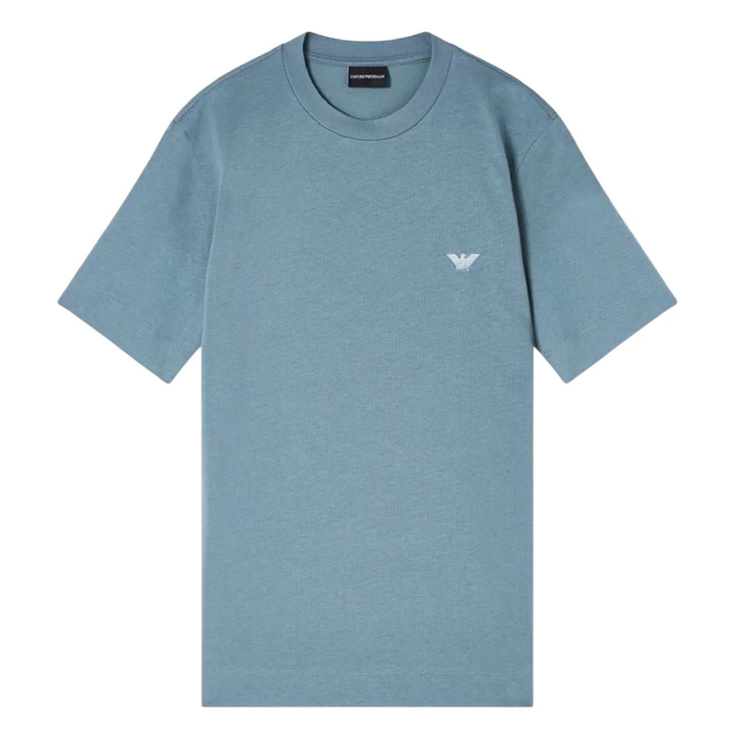Stormy Sea - Front - Emporio Armani EA7 Mens Embroidered Crew Neck Slim T-Shirt