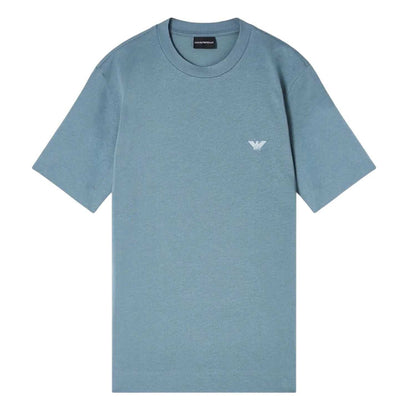 Stormy Sea - Front - Emporio Armani EA7 Mens Embroidered Crew Neck Slim T-Shirt
