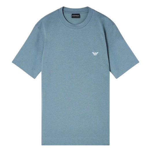 Stormy Sea - Front - Emporio Armani EA7 Mens Embroidered Crew Neck Slim T-Shirt