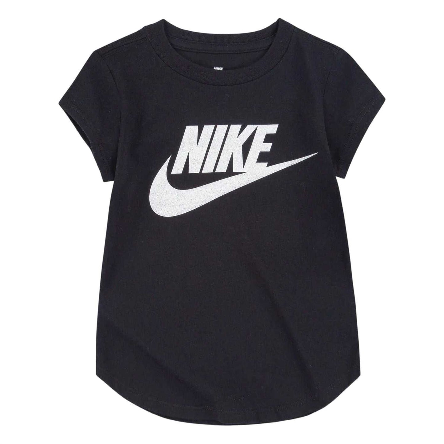 Black-White - Front - Nike Girls Shimmer Logo Short-Sleeved T-Shirt
