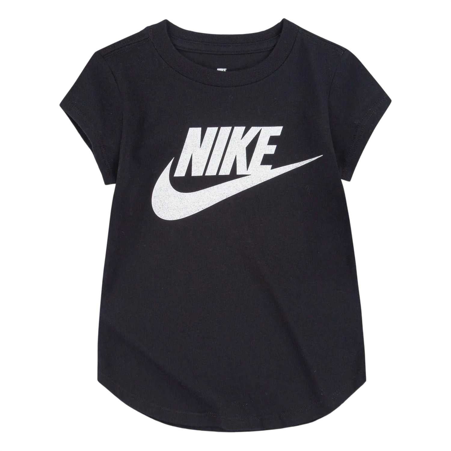 Black-White - Front - Nike Girls Shimmer Logo Short-Sleeved T-Shirt