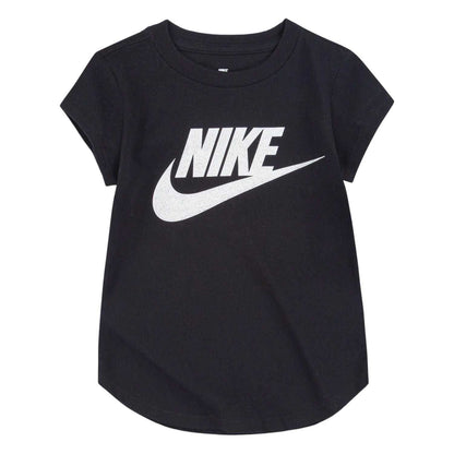 Black-White - Front - Nike Girls Shimmer Logo Short-Sleeved T-Shirt