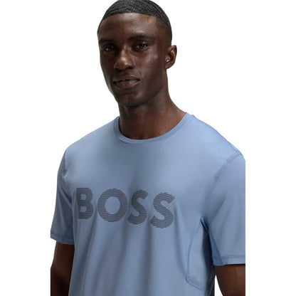 Blue - Side - Boss Mens Striped Logo Regular T-Shirt