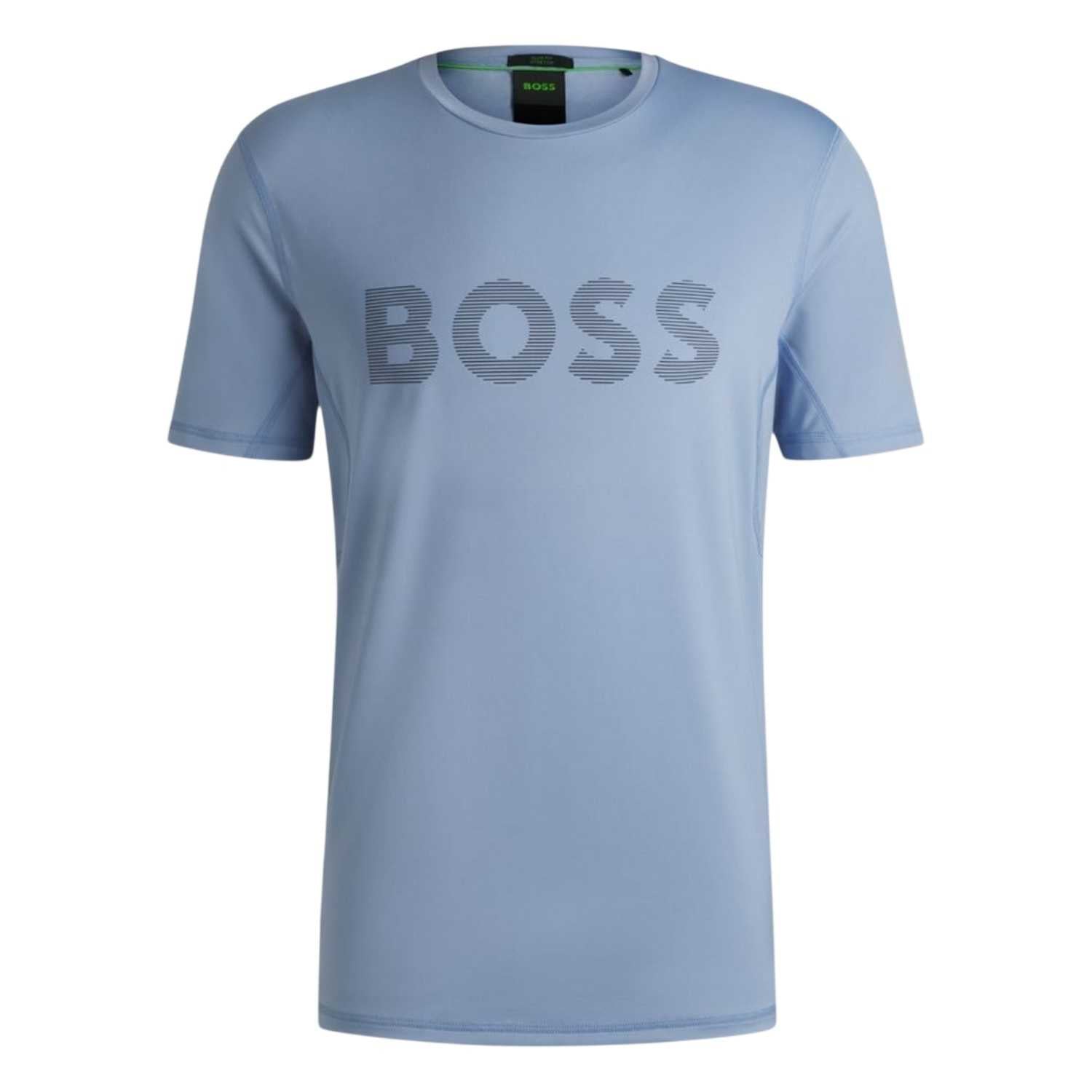 Blue - Front - Boss Mens Striped Logo Regular T-Shirt