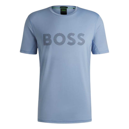 Blue - Front - Boss Mens Striped Logo Regular T-Shirt