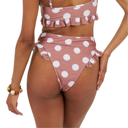 Tan-White - Back - Brave Soul Womens-Ladies Polka Dot High Waist Two-Piece Swimsuit
