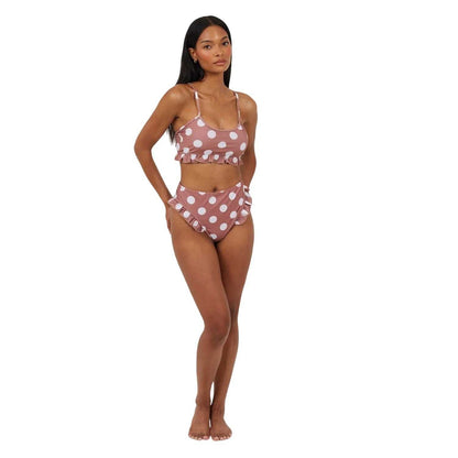 Tan-White - Lifestyle - Brave Soul Womens-Ladies Polka Dot High Waist Two-Piece Swimsuit