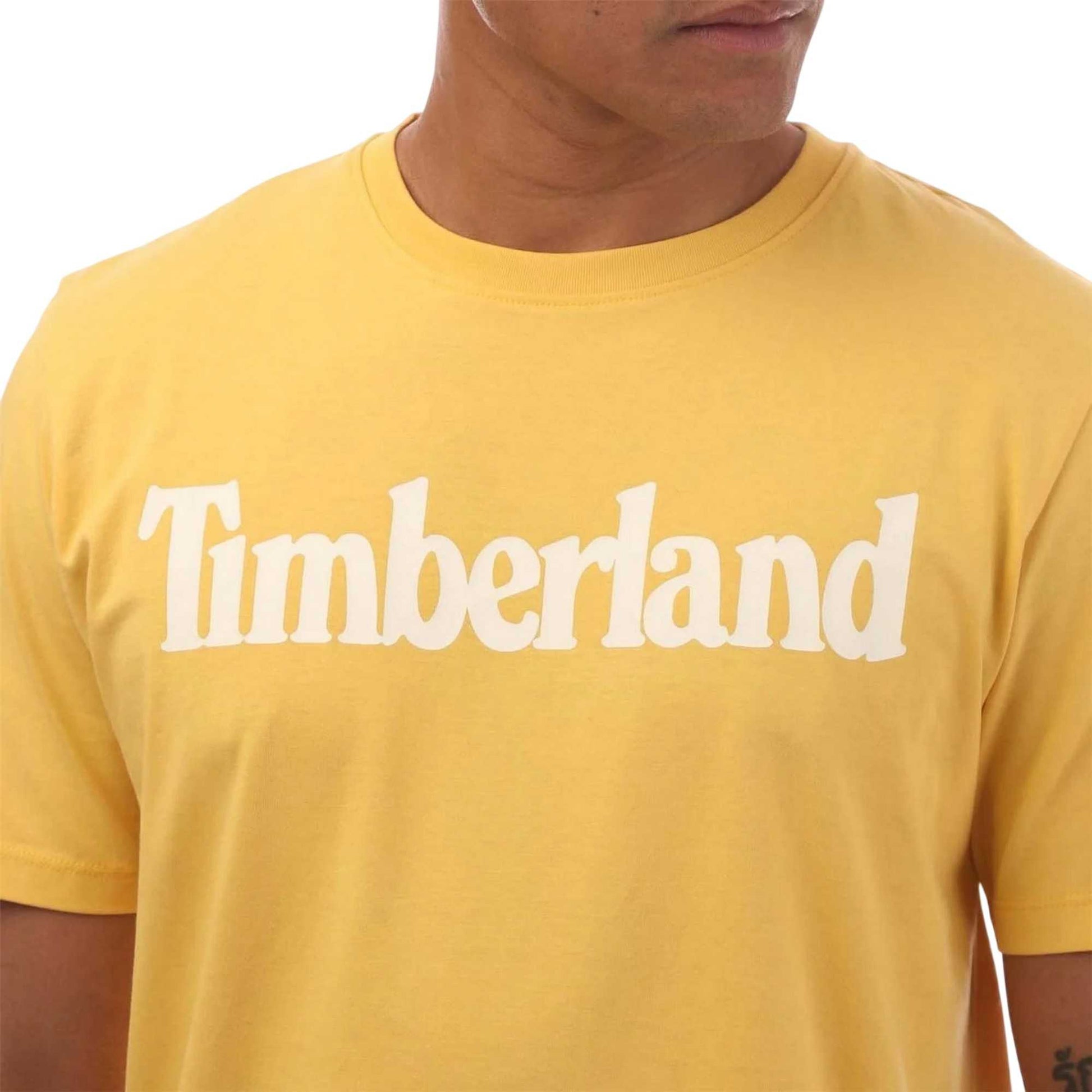 Yellow - Side - Timberland Mens Northwood Wordmark Cotton Crew Neck T-Shirt
