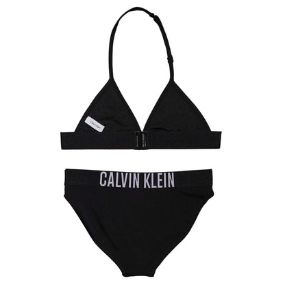 Black - Back - Calvin Klein Girls Lettering Tie Detail Bikini Set