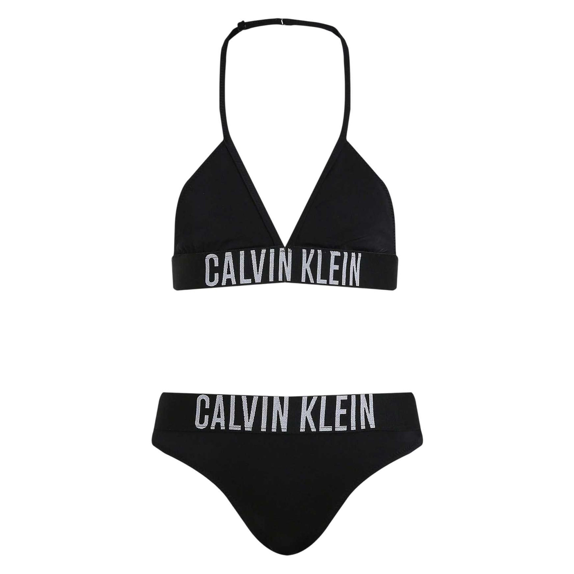 Black - Front - Calvin Klein Girls Lettering Tie Detail Bikini Set