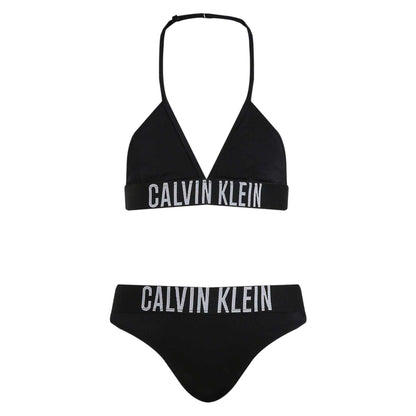 Black - Front - Calvin Klein Girls Lettering Tie Detail Bikini Set