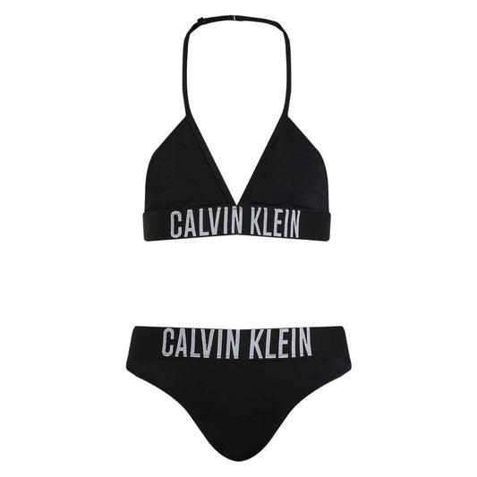 Black - Front - Calvin Klein Girls Lettering Tie Detail Bikini Set