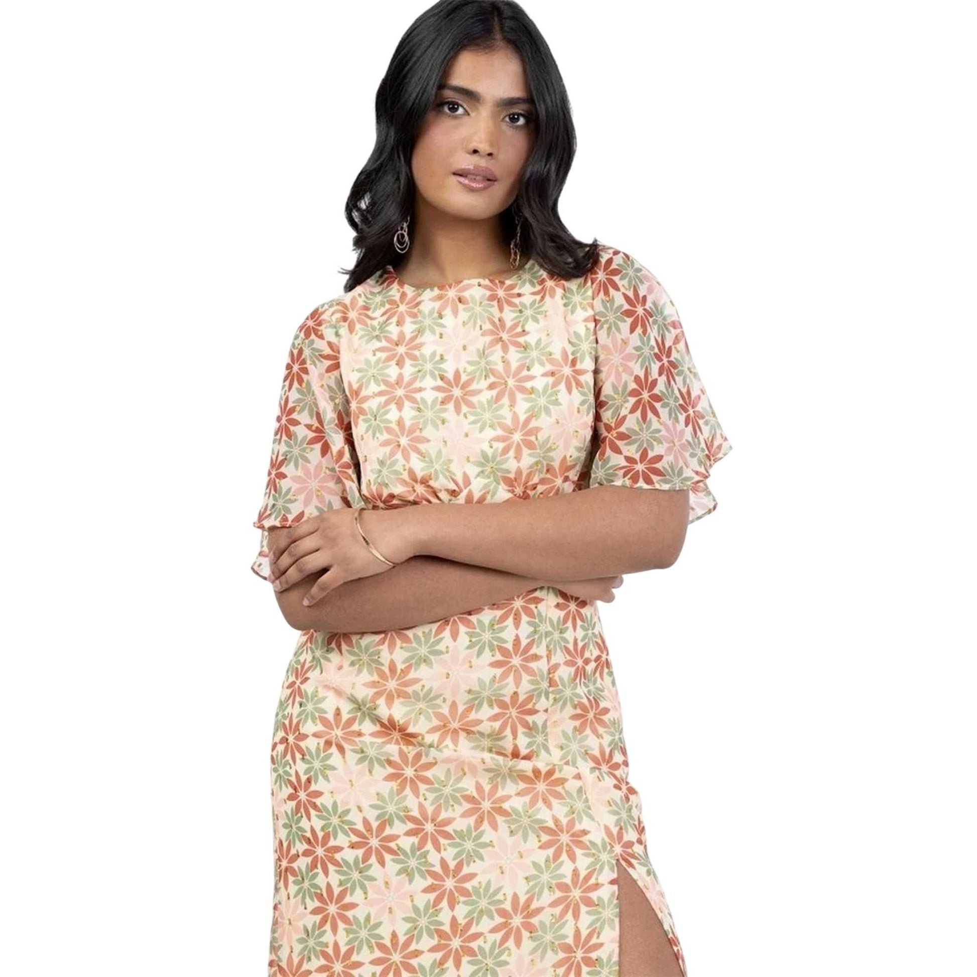 Floral-Golden - Side - Anaya With Love Womens-Ladies Floral Recycled Maxi Dress