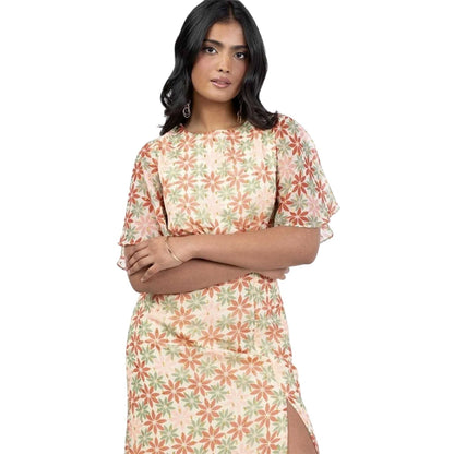Floral-Golden - Side - Anaya With Love Womens-Ladies Floral Recycled Maxi Dress