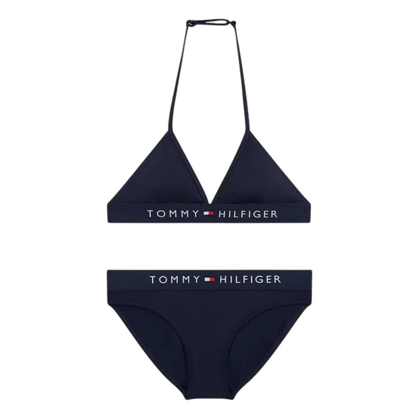 Night Navy - Front - Tommy Hilfiger Girls Triangle Halter Neck Bikini Set