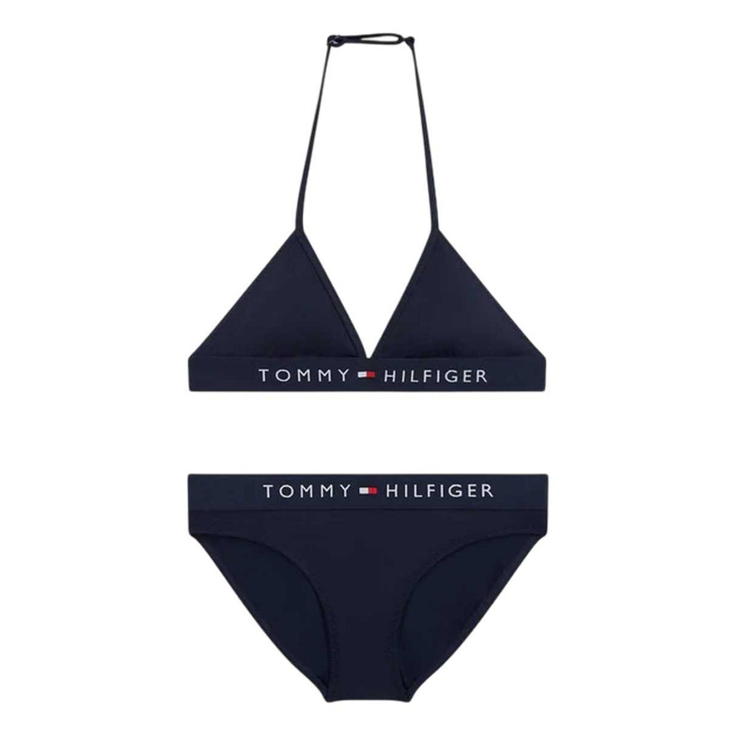 Night Navy - Front - Tommy Hilfiger Girls Triangle Halter Neck Bikini Set