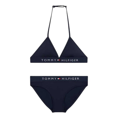 Night Navy - Front - Tommy Hilfiger Girls Triangle Halter Neck Bikini Set