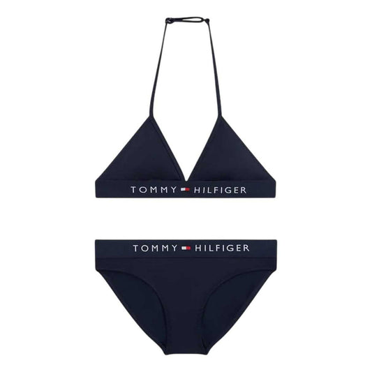 Night Navy - Front - Tommy Hilfiger Girls Triangle Halter Neck Bikini Set
