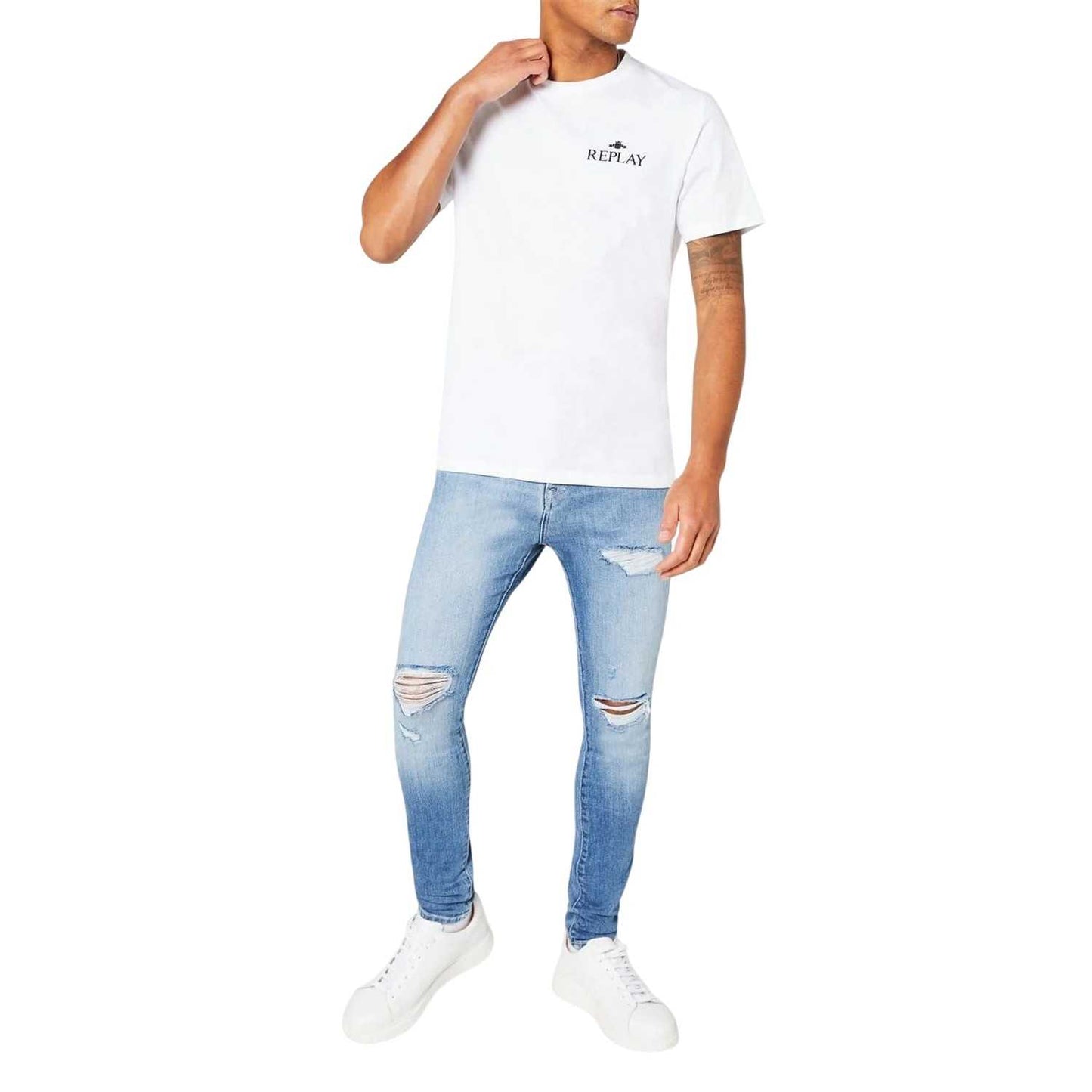 White - Side - Replay Mens Small Logo T-Shirt