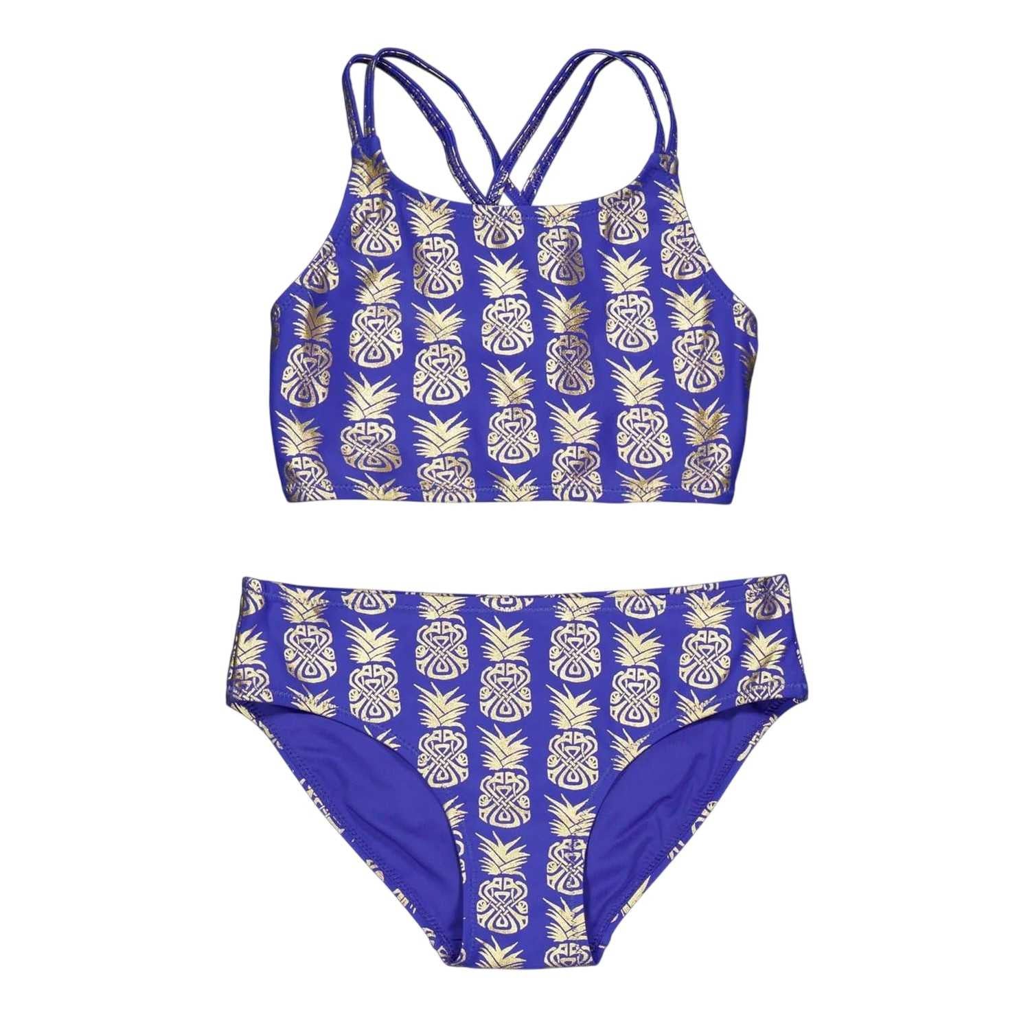 Purple-Gold - Front - Biba Girls Pineapple Cross Back Bikini Set
