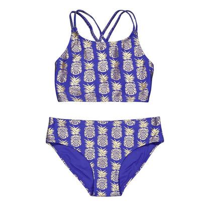 Purple-Gold - Front - Biba Girls Pineapple Cross Back Bikini Set