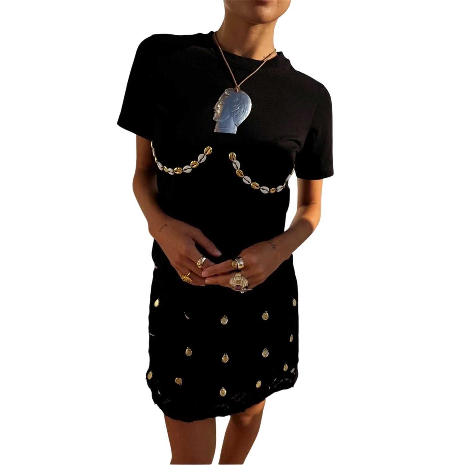 Black - Side - Never Fully Dressed Womens-Ladies Embellished Crochet Mini Skirt