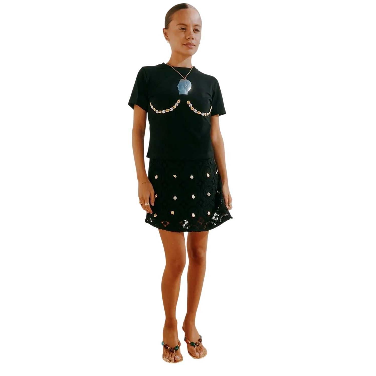 Black - Lifestyle - Never Fully Dressed Womens-Ladies Embellished Crochet Mini Skirt