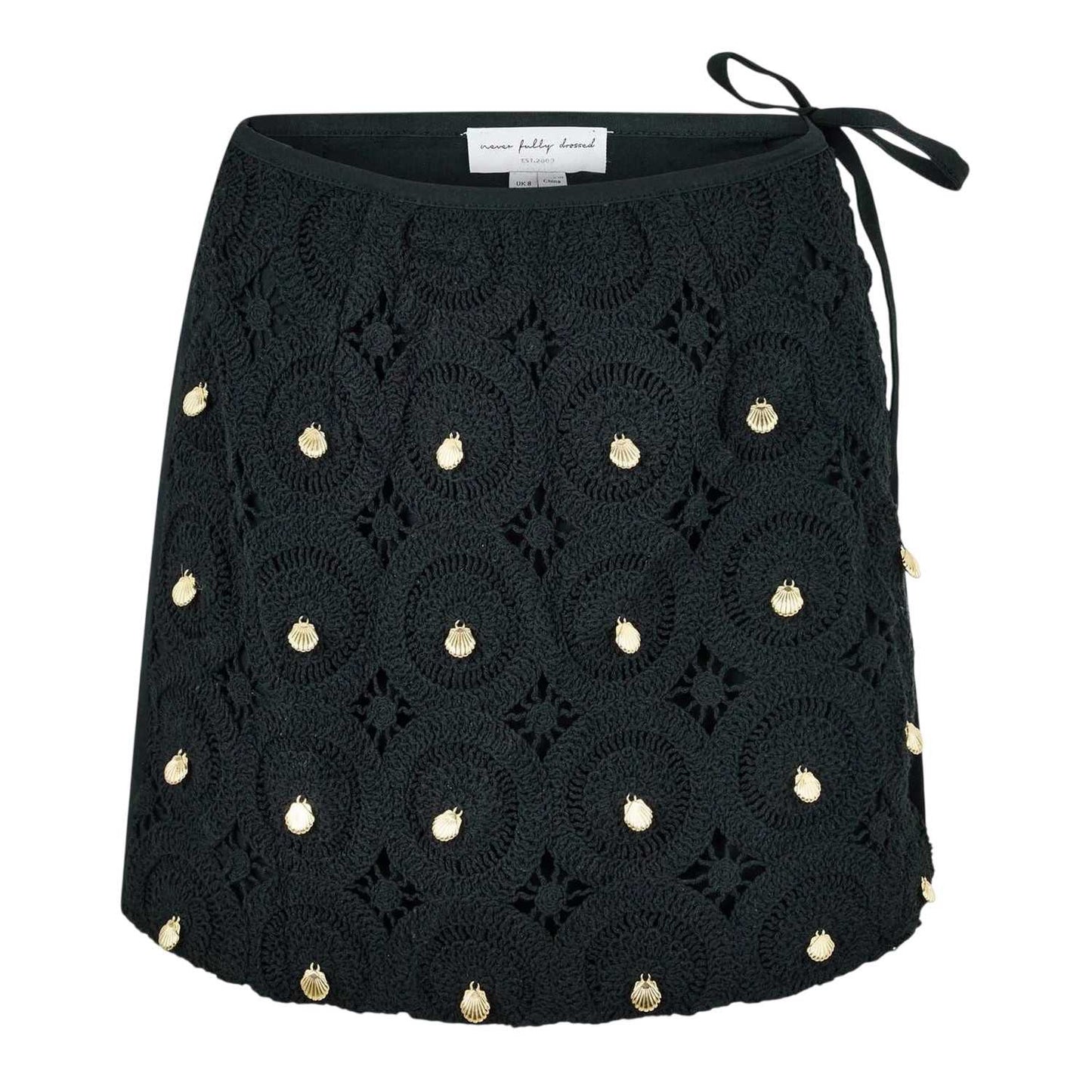 Black - Front - Never Fully Dressed Womens-Ladies Embellished Crochet Mini Skirt