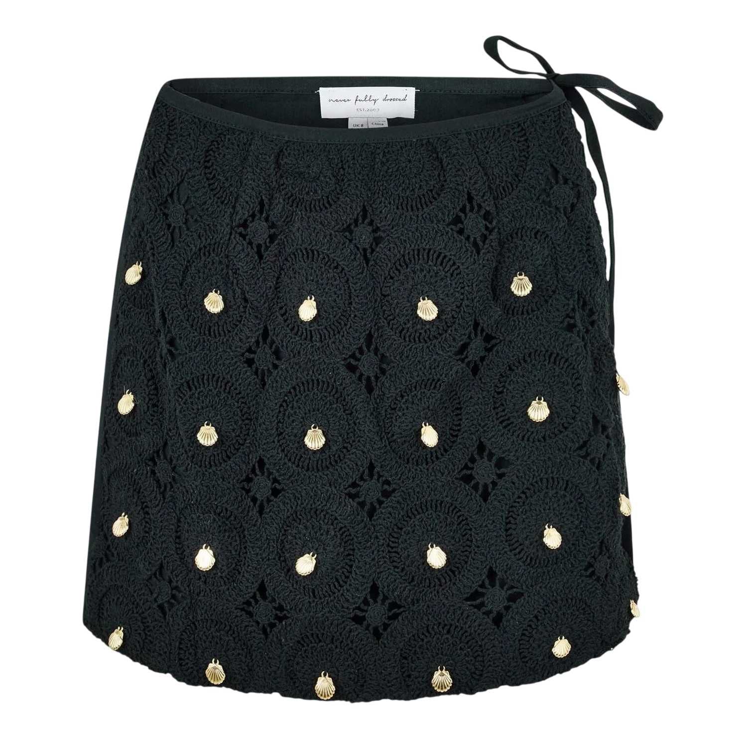 Black - Front - Never Fully Dressed Womens-Ladies Embellished Crochet Mini Skirt