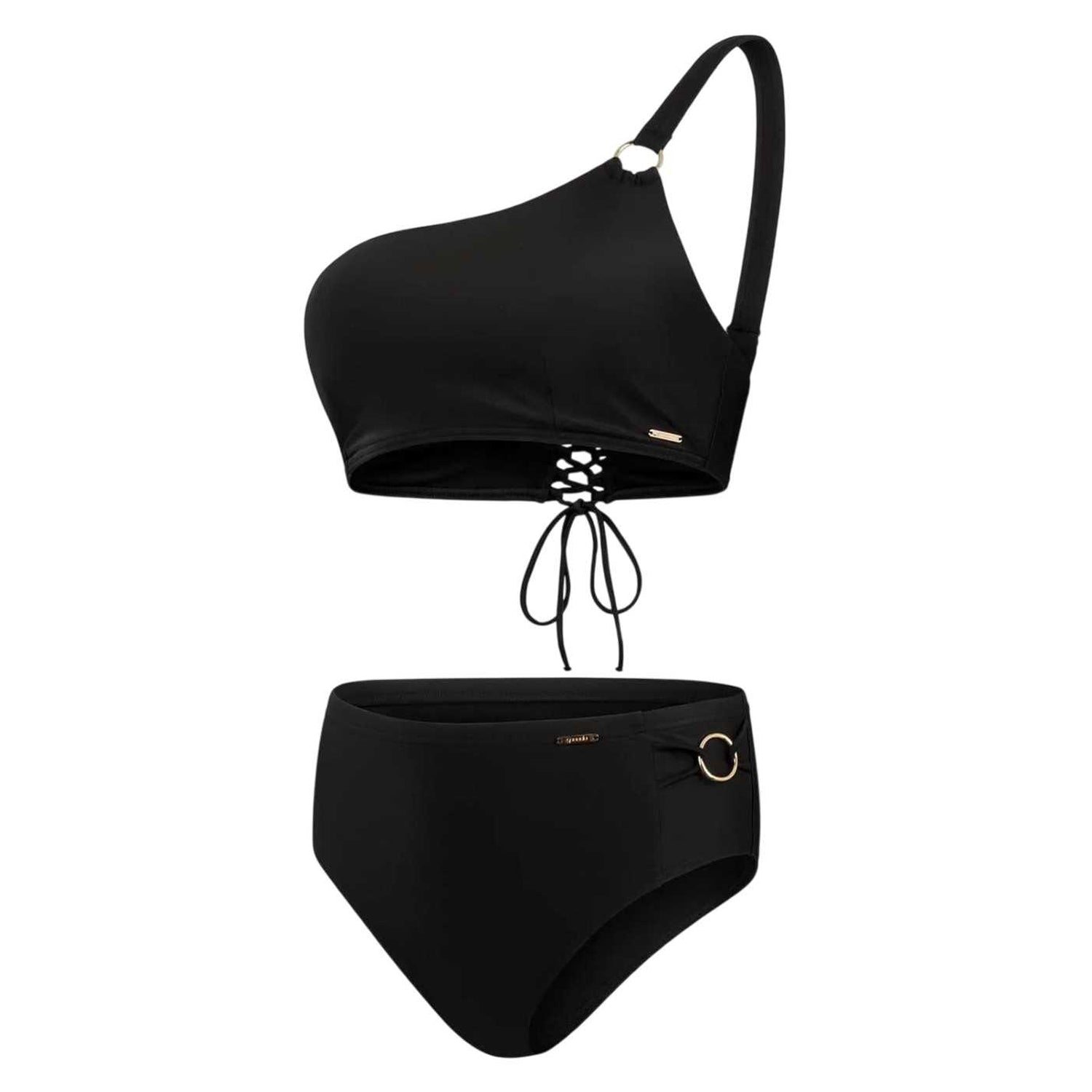 Black - Front - Speedo Womens-Ladies Asymmetric Front Tie Bikini Set