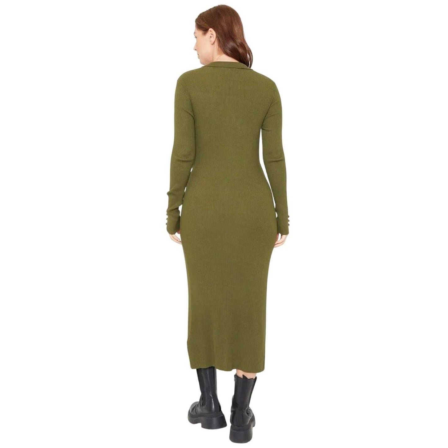 Khaki - Back - Be You Womens-Ladies Midi V Neck Slim Wrap Dress