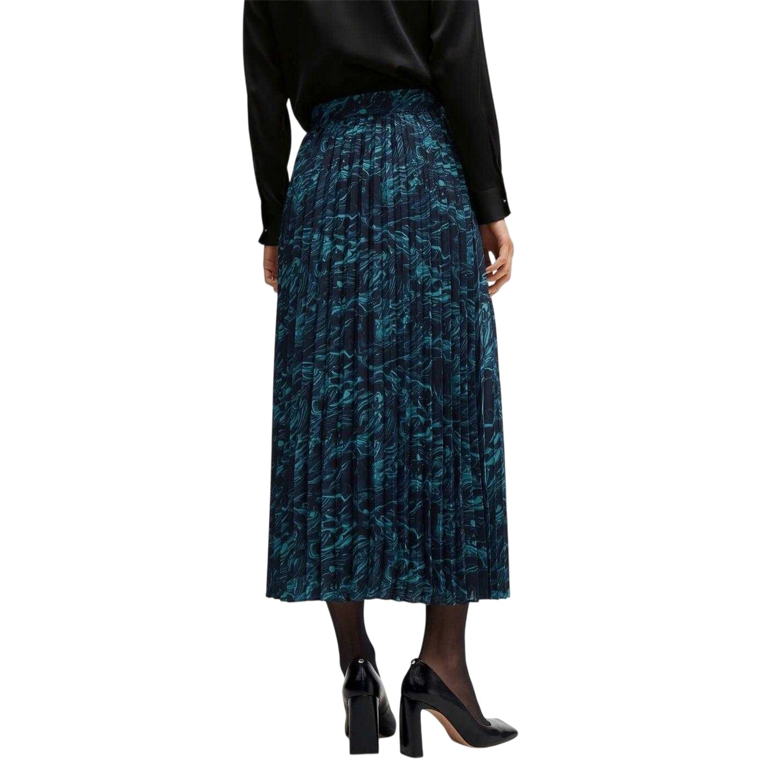 Brown - Back - Hugo Boss Womens-Ladies Marble Midi Skirt