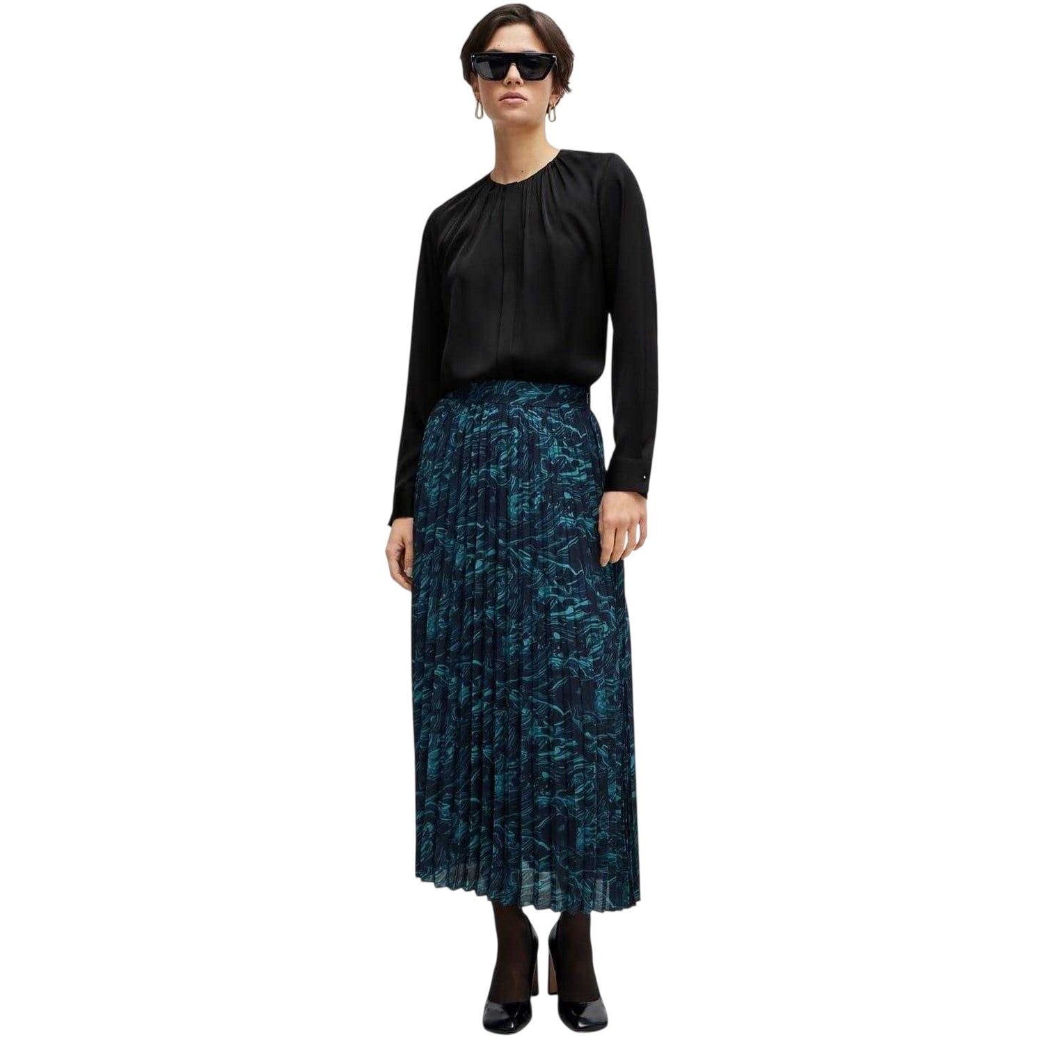 Brown - Side - Hugo Boss Womens-Ladies Marble Midi Skirt