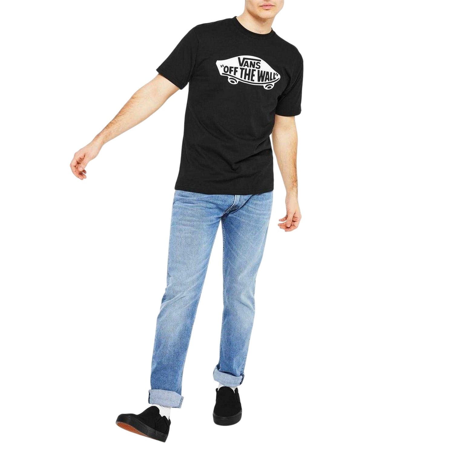Black-White - Side - Vans Mens The Wall Board Cotton T-Shirt