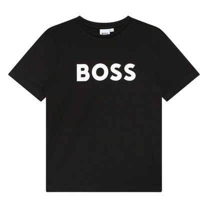 Black - Front - Boss Childrens-Kids Large Logo T-Shirt