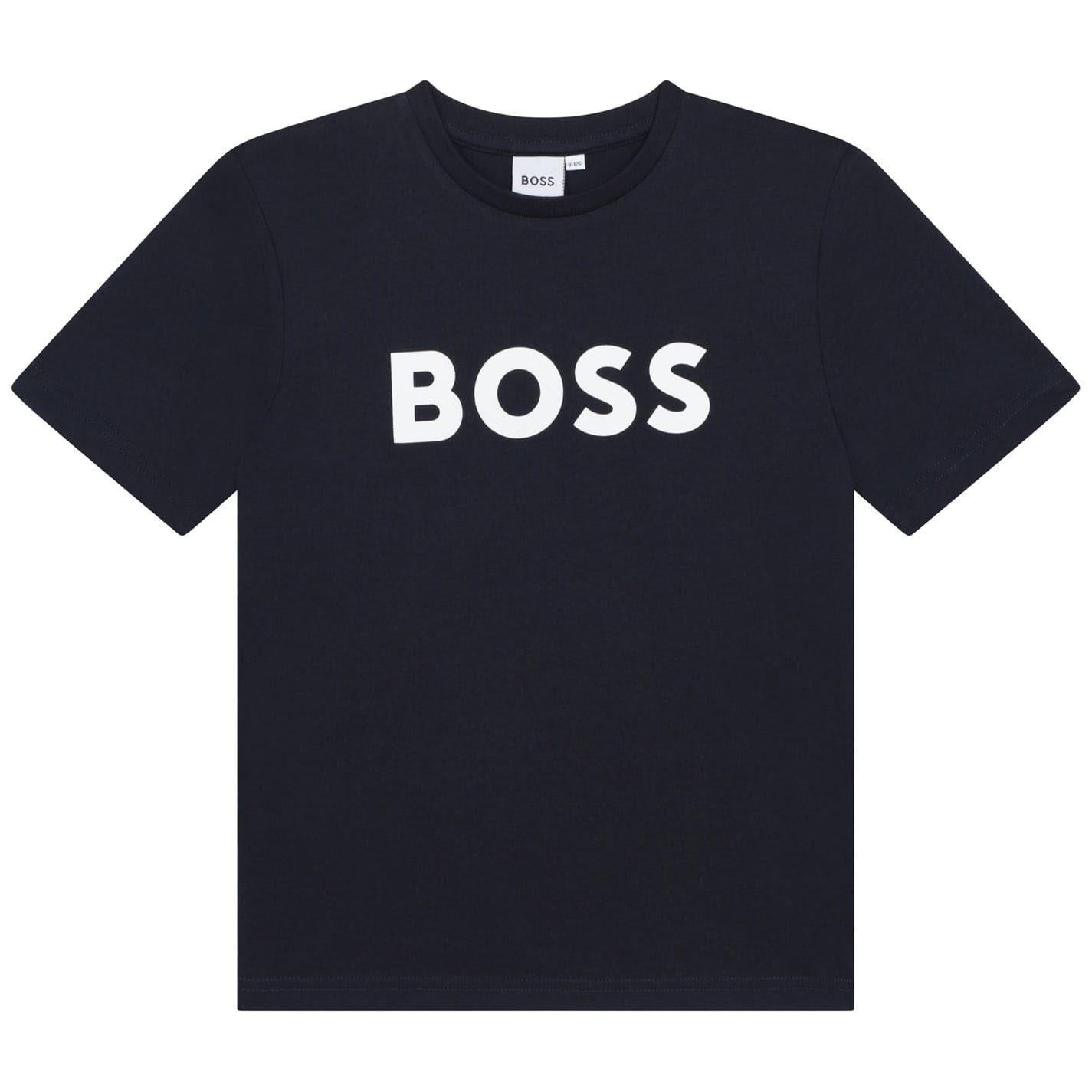 Navy - Front - Boss Childrens-Kids Large Logo T-Shirt