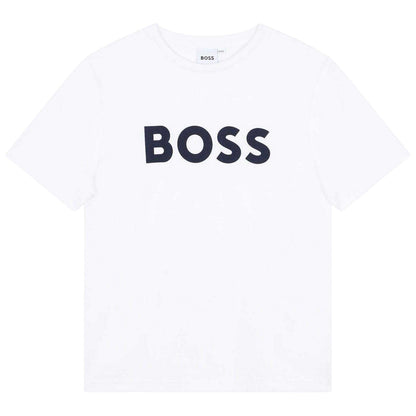 White - Front - Boss Childrens-Kids Large Logo T-Shirt