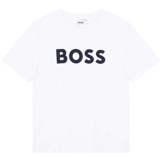 White - Front - Boss Childrens-Kids Large Logo T-Shirt