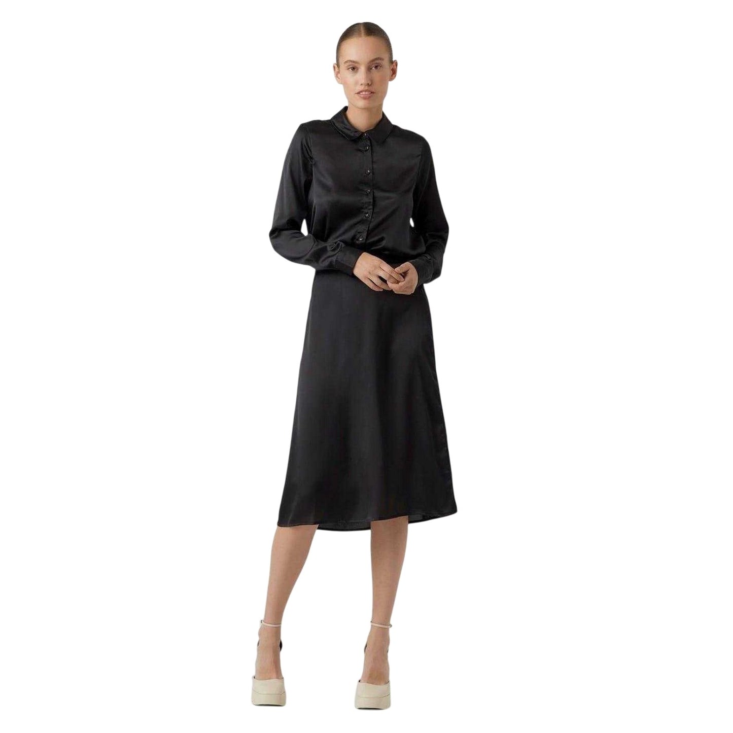 Black - Side - Vero Moda Womens-Ladies Woven Midi Skirt