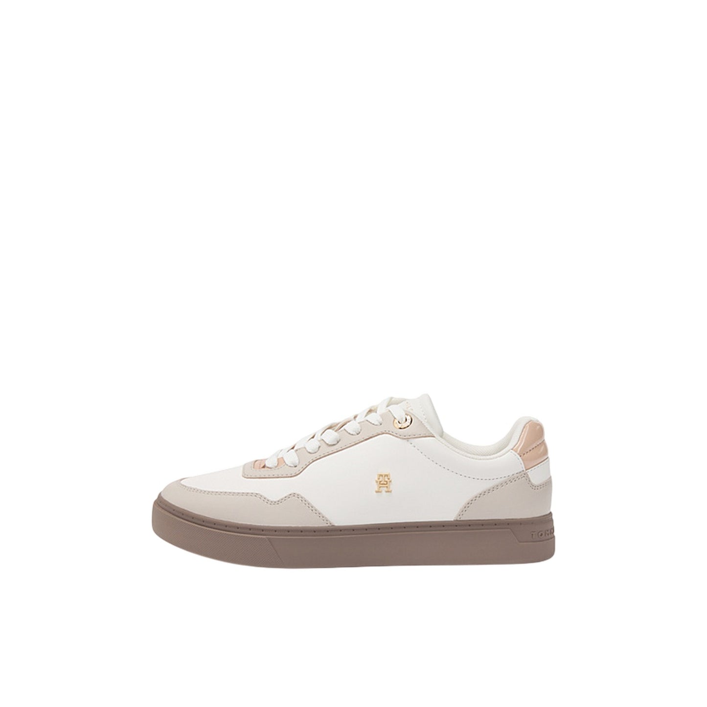 Ecru-Stone-Blush - Side - Tommy Hilfiger Womens-Ladies Leather Cupsole Trainers