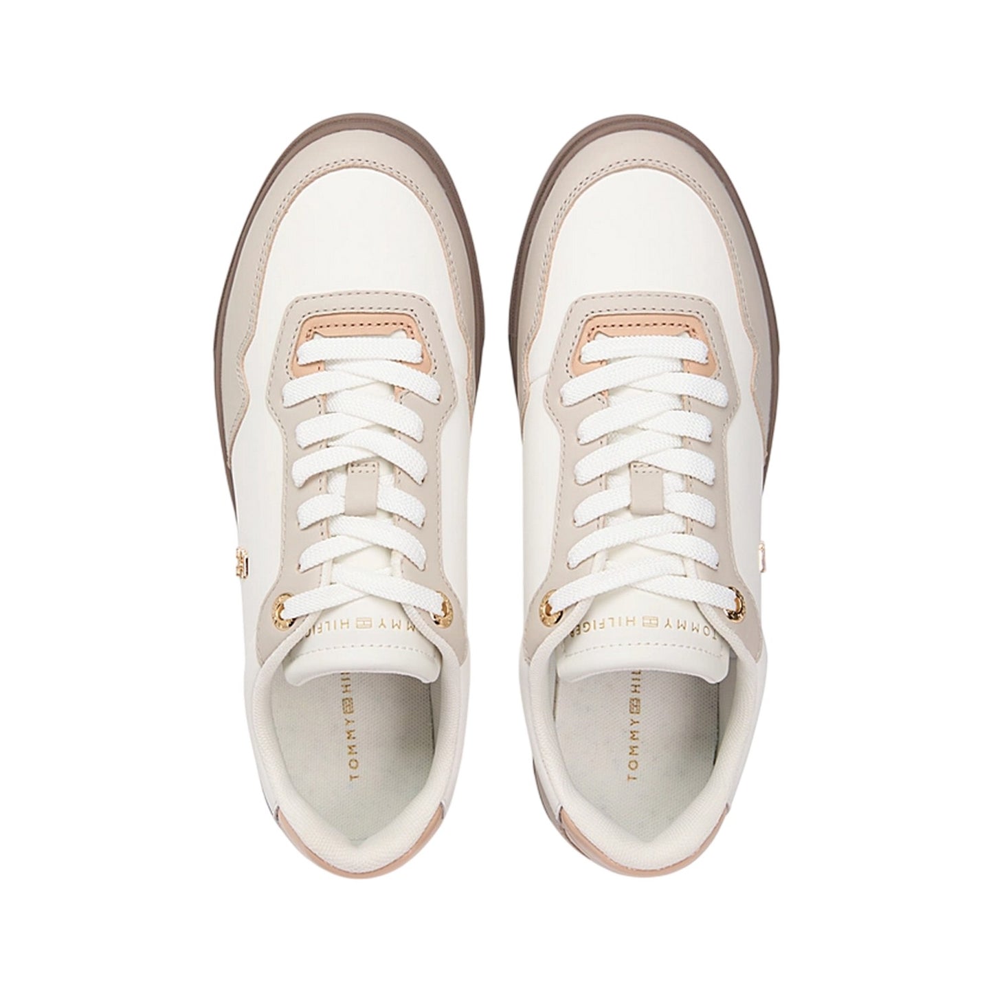 Ecru-Stone-Blush - Pack Shot - Tommy Hilfiger Womens-Ladies Leather Cupsole Trainers
