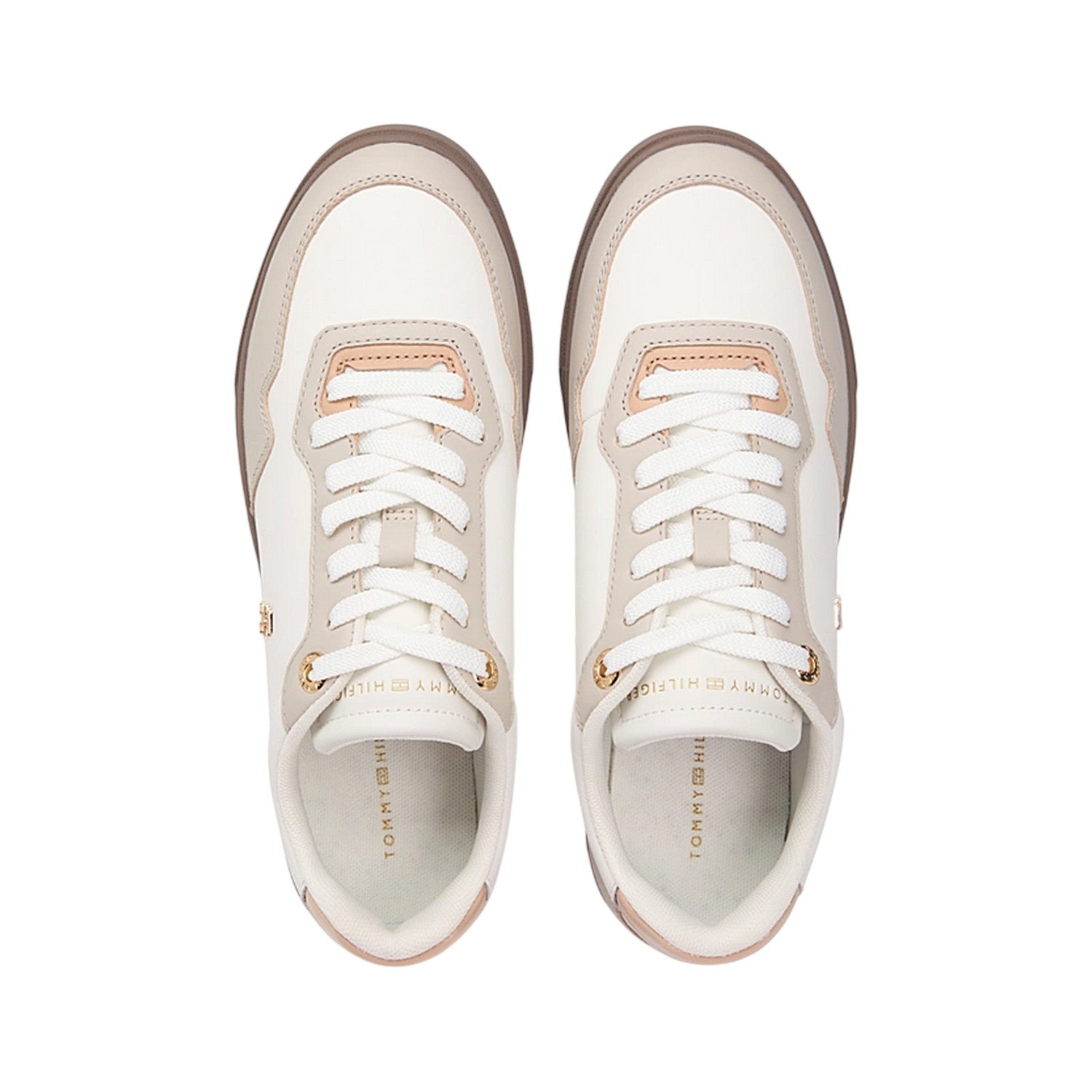 Ecru-Stone-Blush - Pack Shot - Tommy Hilfiger Womens-Ladies Leather Cupsole Trainers