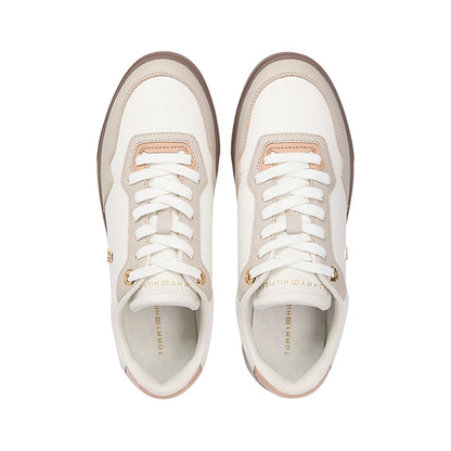 Ecru-Stone-Blush - Pack Shot - Tommy Hilfiger Womens-Ladies Leather Cupsole Trainers