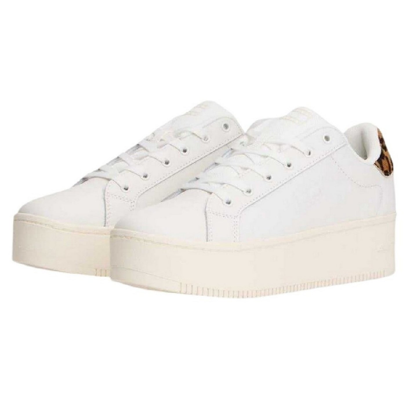 Ivory-Leopard - Back - Tommy Jeans Womens-Ladies Leopard Print Leather Platform Trainers